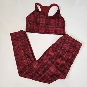 Outdoor Voices Move Free Red Legging Bra Pomegranate Red Plaid Compression Set M